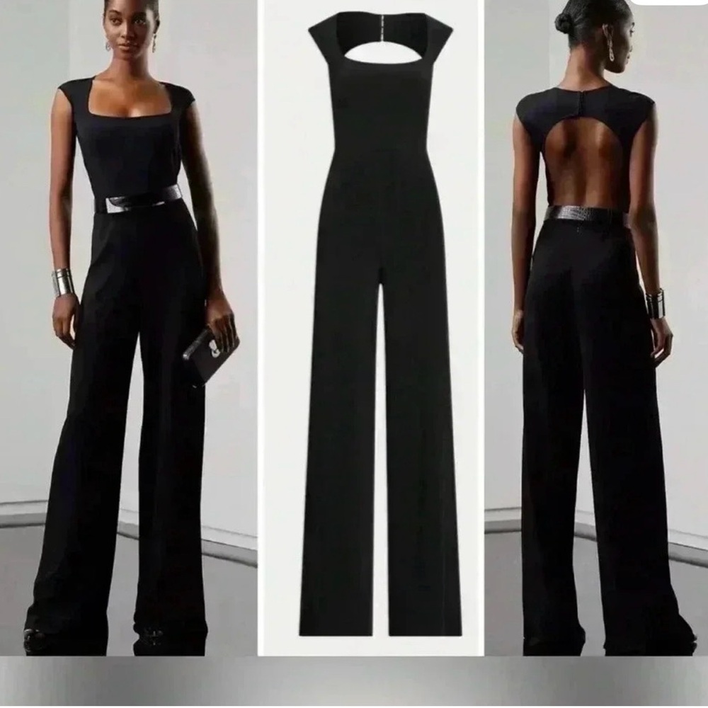 Ralph Lauren Collection Purple Label Cap Sleeve Sweater Jumpsuit Open Back Black